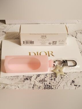 DIOR Pink lip oil holder Silicone Keyring with Silver Star Charm